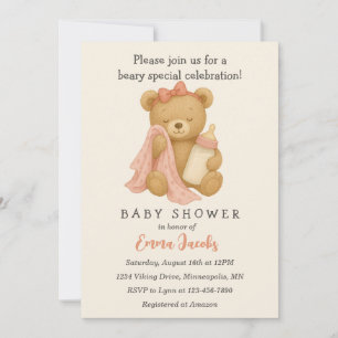 Invitation Baby shower de la fille ours en peluche