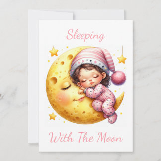 Invitation Baby shower de la fille qui dort avec la Lune