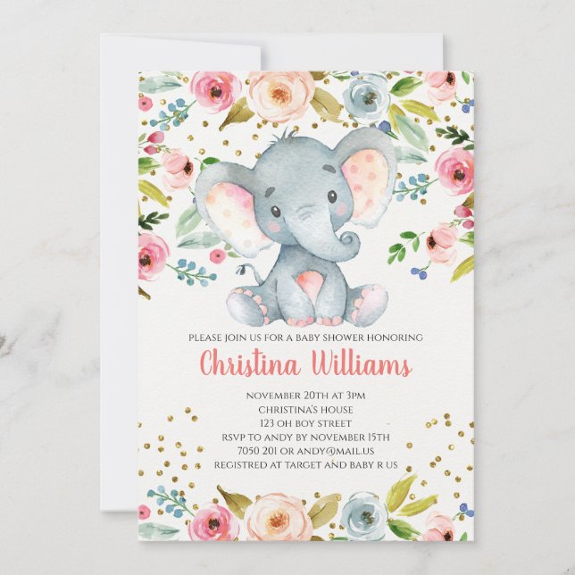Invitation Baby shower de la fille rose de Boho Elephant Aqua (Devant)