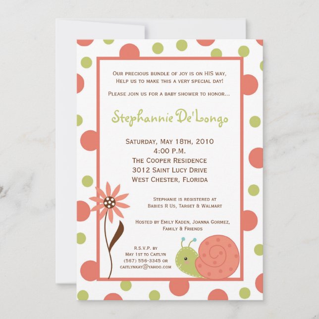Invitation Baby shower de la fleur de l'escargot d (Devant)