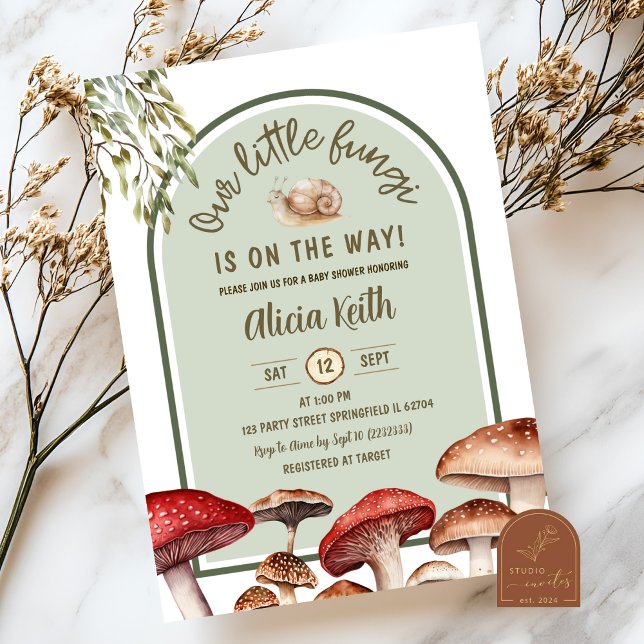 Invitation Baby shower de la forêt d'escargots et champignons (Créateur téléchargé)