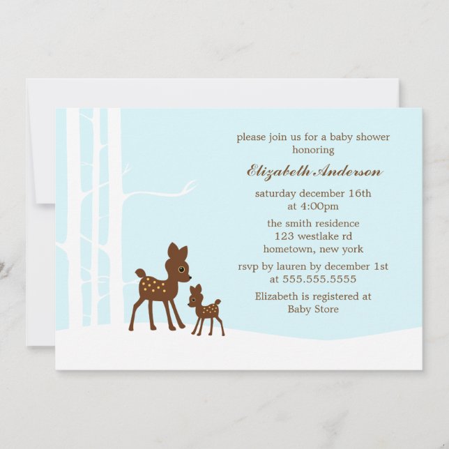 Invitation Baby shower de la forêt d'hiver (Devant)