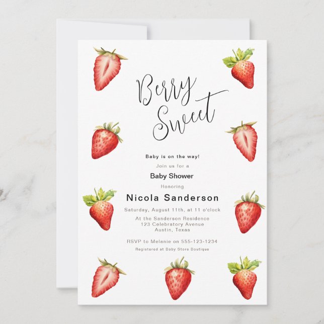 Invitation Baby shower de la fraise Berry Sweet (Devant)