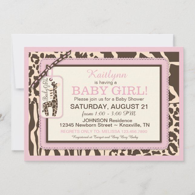 Invitation Baby shower de la Girafe Poster de animal et de Tu (Dos)
