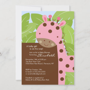 Invitation Baby shower de la Girafe rose