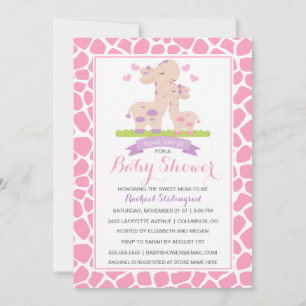 Invitation Baby shower de la Giraffe Jungle, petite fille ros