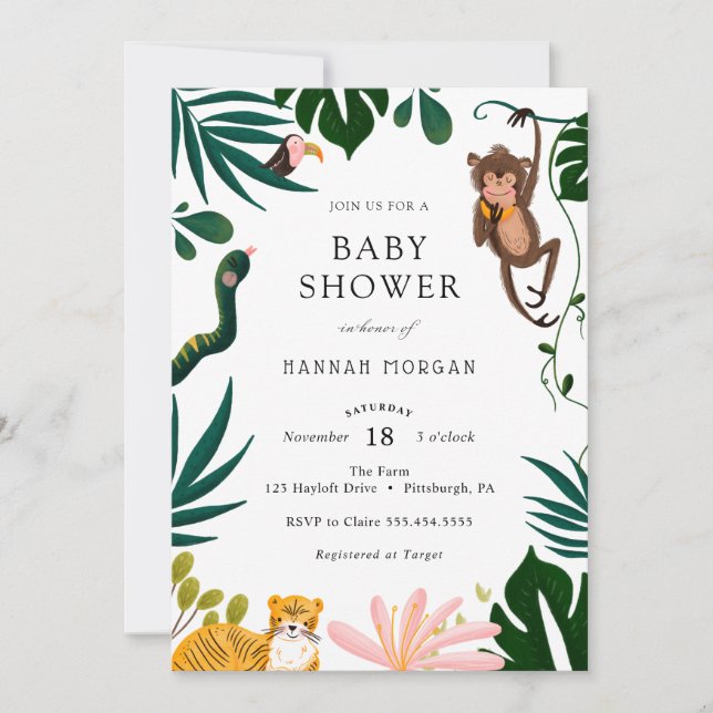Invitation Baby shower de la jungle (Devant)