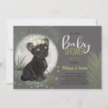 Invitation Baby shower de la Jungle Florale Black 