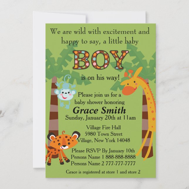 Invitation Baby shower de la jungle "Garçon" (Devant)