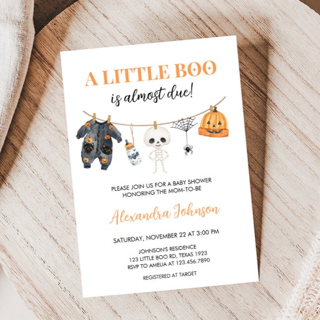 Invitation Baby shower de la ligne de vêtements Little Boo Ha (Little Boo Halloween Clothesline Baby Shower Invitation)