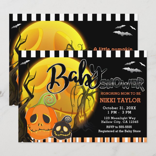 Invitation Baby shower de la lune Citrouille d'Halloween (Devant / Derrière)