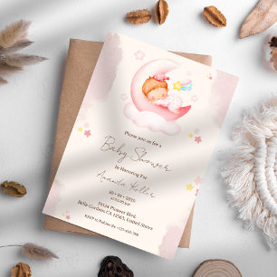 Invitation Baby shower de la lune rose