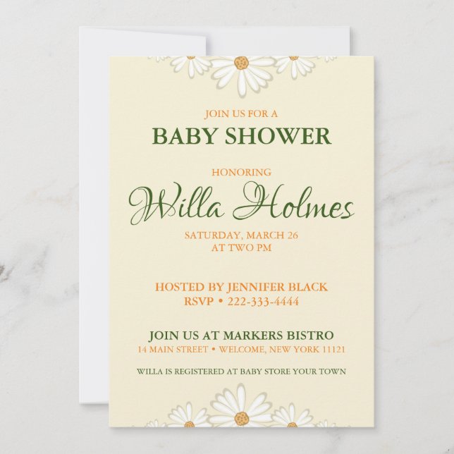 Invitation Baby shower de la marguerite (Devant)