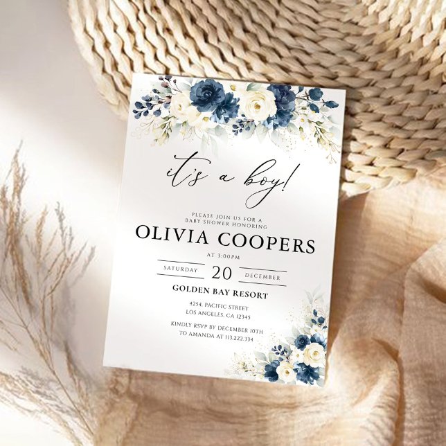 Invitation Baby shower de la Marine bleu et blanc Roses Invit (Créateur téléchargé)