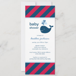 Invitation Baby shower de la Marine Bleue Baleine Rouge Boy