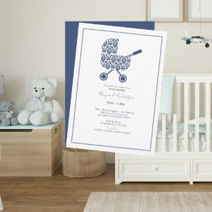 Invitation Baby shower de la Marine Damask Pram
