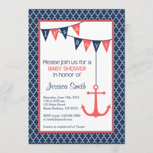 Invitation Baby shower de la marine et du corail