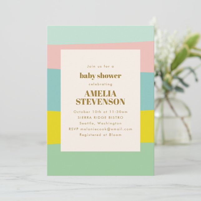 Invitation Baby shower de la menthe géométrique de printemps  (Debout devant)