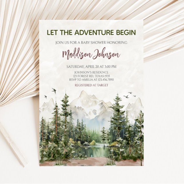 Invitation Baby shower de la montagne Woodland (Let The Adventure Begin Baby Shower Invitation)