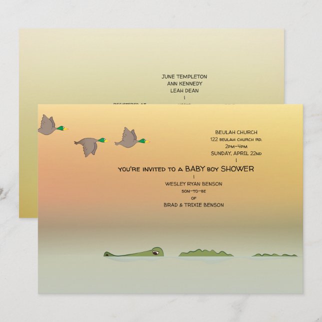 Invitation Baby shower de la nature (canards, otaries) (Devant / Derrière)