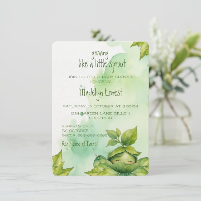 Invitation Baby shower de la nature illustrée et personnalisé (Debout devant)