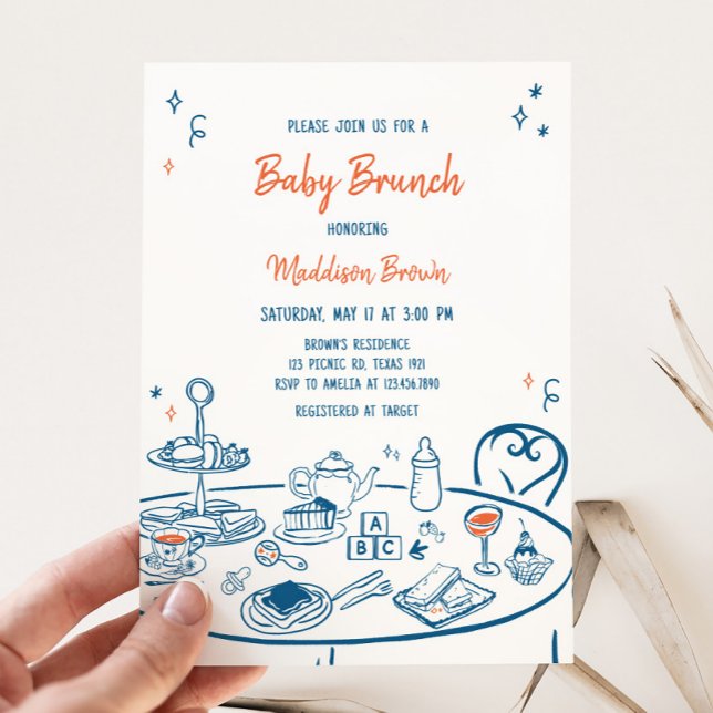 Invitation Baby shower de la partie tirée à la mai (Hand Drawn Baby Brunch Party Baby Shower Invitation
)