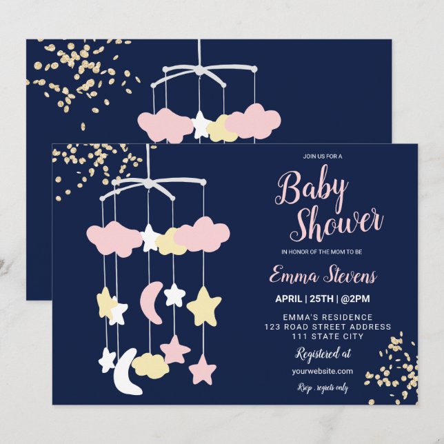Invitation baby shower de la parties scintillant en or du cie (Devant / Derrière)