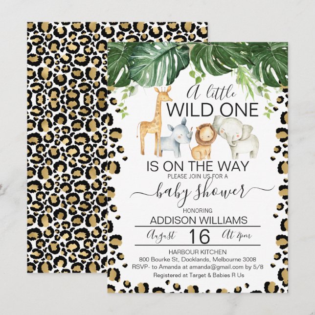 Invitation Baby shower de la peau de léopard des a (Devant / Derrière)