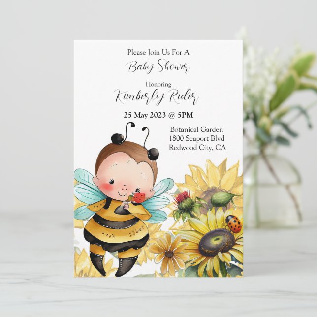 Invitation Baby shower de la petite abeille (Debout devant)
