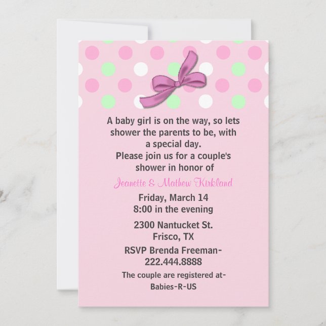 Invitation Baby shower de la petite fille (Devant)