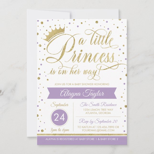 Invitation Baby shower de la petite princesse, Fau (Devant)