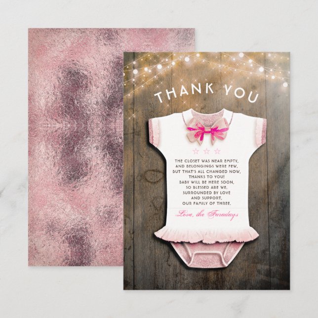 Invitation Baby shower de la petite princesse | Merci rustiqu (Devant / Derrière)