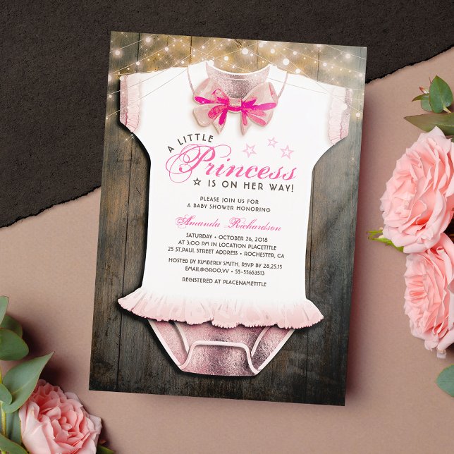 Invitation Baby shower de la petite princesse | Rustique | Or (Créateur téléchargé)