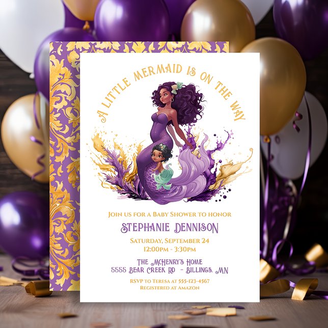 Invitation Baby shower de la petite sirène africaine américai (Créateur téléchargé)
