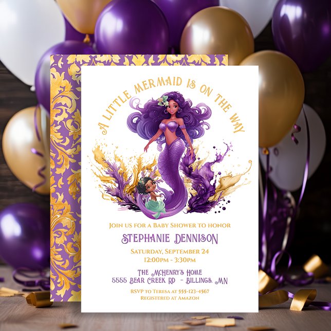 Invitation Baby shower de la petite sirène africaine américai (Créateur téléchargé)