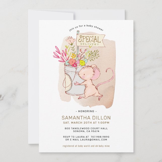 Invitation Baby shower de la petite souris de livraison spéci (Devant)