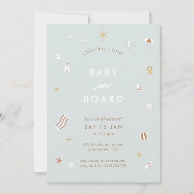 Invitation baby shower de la piscine En vichy plage (Devant)