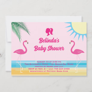 Invitation Baby shower de la plage tropicale rose 