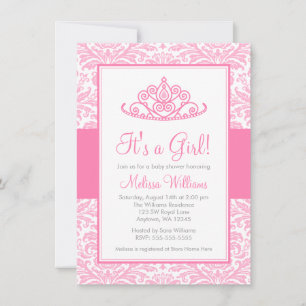 Invitation Baby shower de la princesse Crown Girl aux Damas r