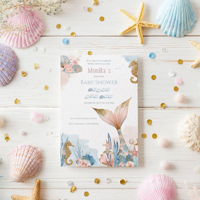Invitation Baby shower de la queue de sirène rose (Créateur téléchargé)