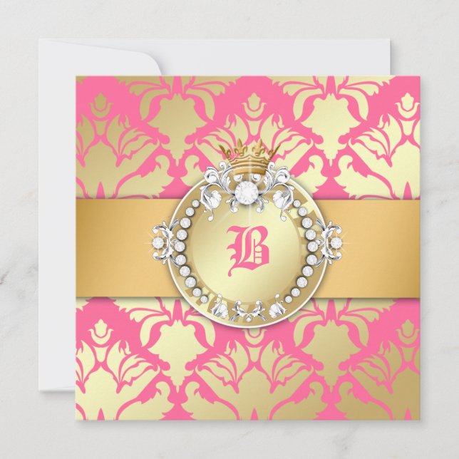 Invitation Baby shower de la reine Shimmer 311-Golden Damask (Devant)