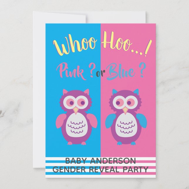 Invitation Baby shower de la révélation de genre de la chouet (Devant)