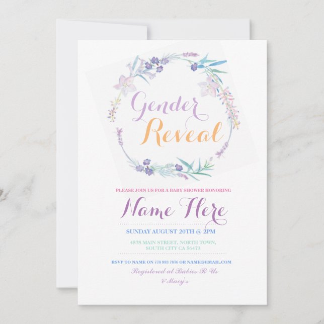 Invitation Baby shower de la révélation de genre Rose Floral  (Devant)