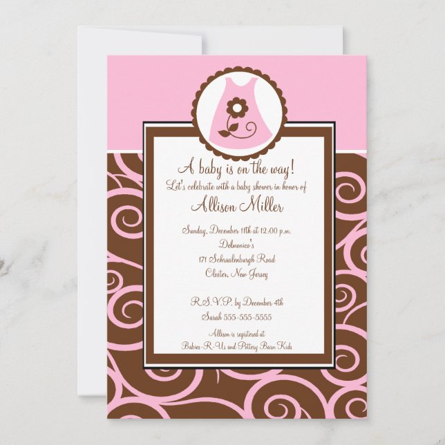 Invitation Baby shower de la robe de bébé Girl (Devant)