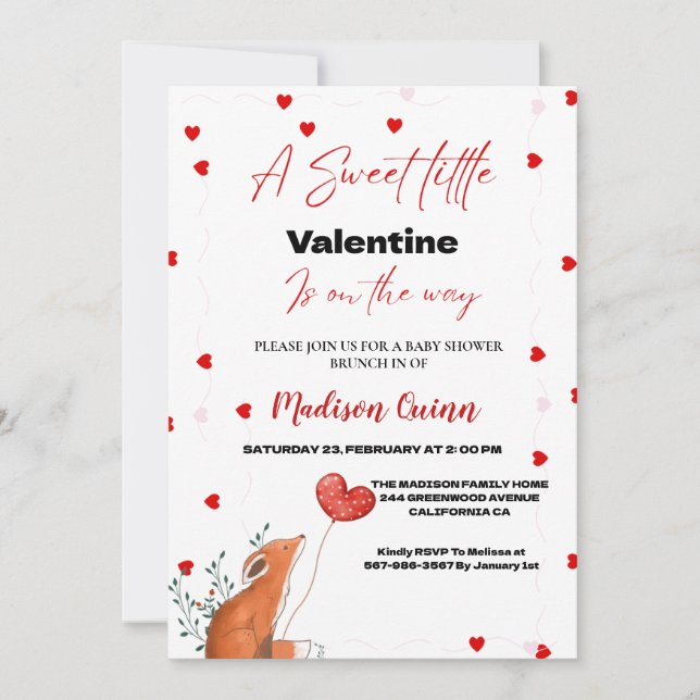 Invitation Baby shower de la Saint Valentin au coeur rose rou (Devant)