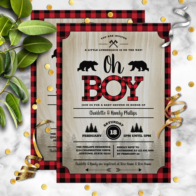 Invitation Baby shower de la sériole de bûcheron Buffalo Chec (Créateur téléchargé)