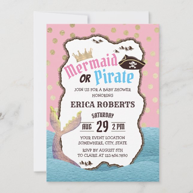 Invitation Baby shower de la sirène ou du pirate moderne des  (Devant)
