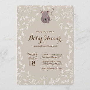 Invitation Baby shower de la souris Woodland