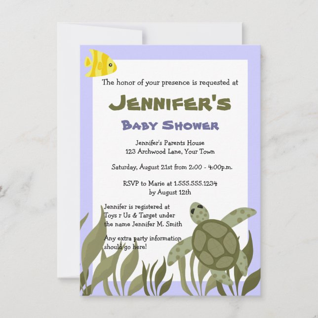 Invitation Baby shower de la Tortue de mer Cute 4,5 x 6,5 (Devant)