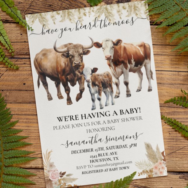 Invitation Baby shower de la vache de ferme Boho Aquarelle (Créateur téléchargé)